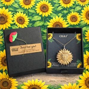 Cilili C Initial You Are My SunShine Sunflower Heart Reveal Necklace
